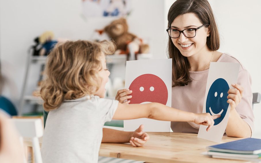 Child on autism spectrum working with BCBA